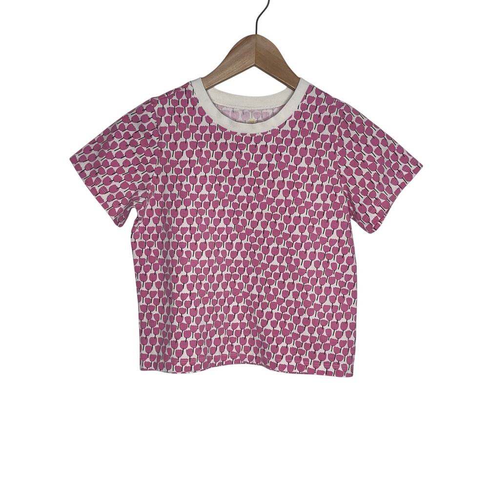 Pink Chicken Tulip Print Organic Cotton Tee Girls Pink Floral Shirt 8 Years